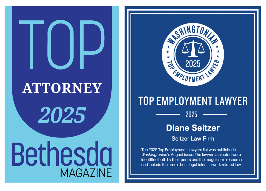 Two badges, one for Top Attorney 2025 Bethesda Magazine, the other for Top Employment Lawyer 2025 Washingtonian.